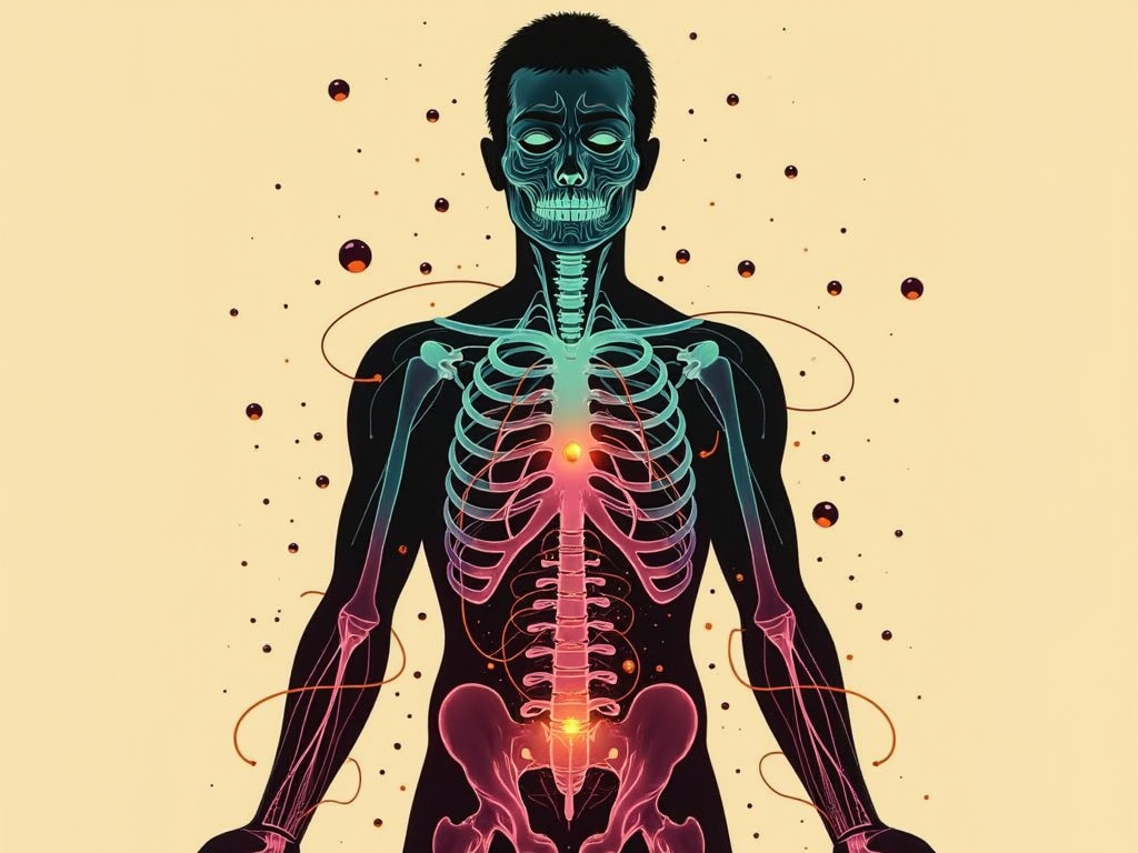 Human silhouette with visible nervous system and flowing energy